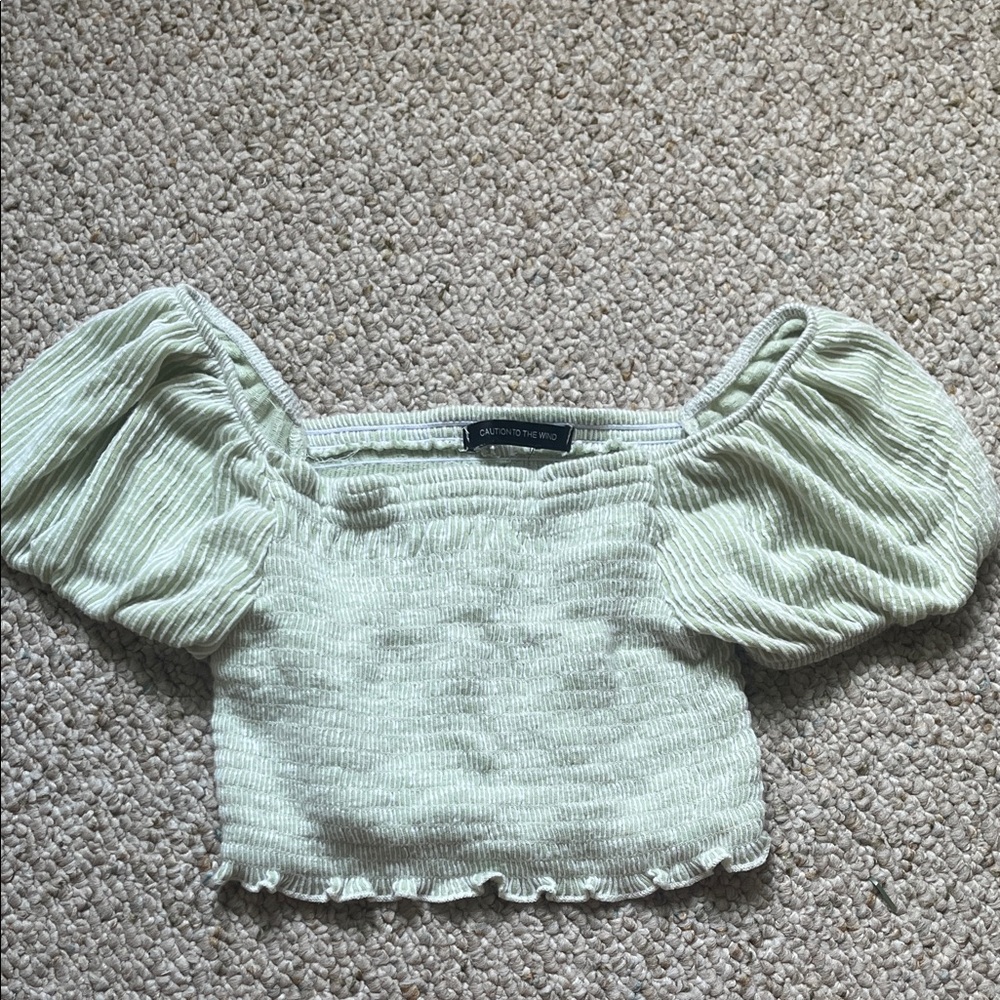 Caution To The Wind Light Green Puff Sleeve Blouse